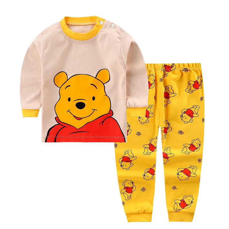 Traje de ropa interior de bebé de dibujos animados de Disney, ropa de otoño con estampado de Winnie Pooh, pijamas de manga larga para niños, 2 unid/set, trajes de algodón para niños