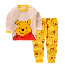 Disney Cartoon Baby Underwear Suit Autumn Clothes Winnie Pooh Printed Children Long Sleeved 2pc/set Pajamas Cotton Kids Outfits