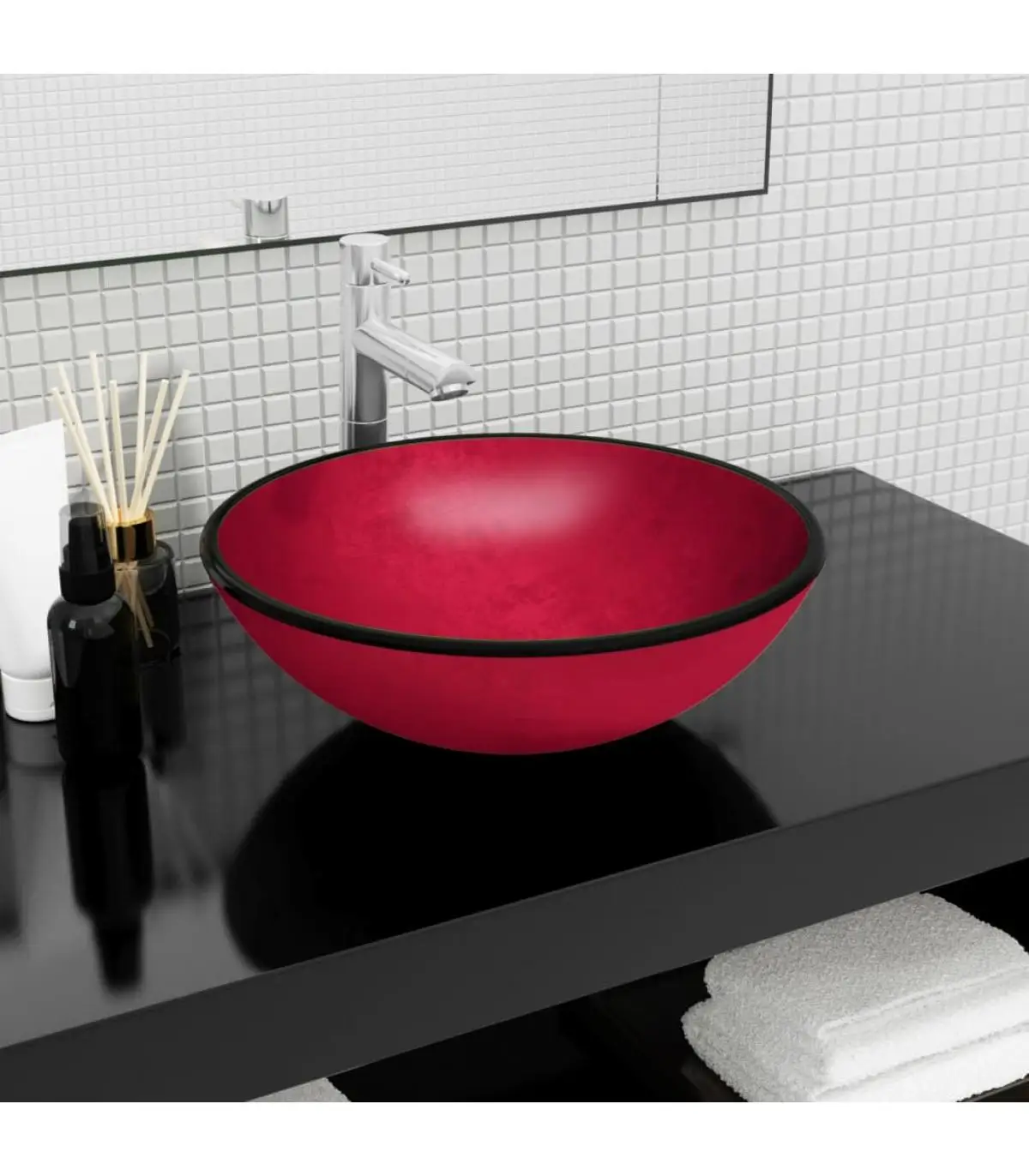 Washbasins red tempered glass basin 42x14 cm