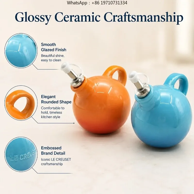 Ceramic Oil And Vinegar Dispenser Set: 2-Piece Opaque Olive Oil Cruet With Spout In Gift Box For Kitchen