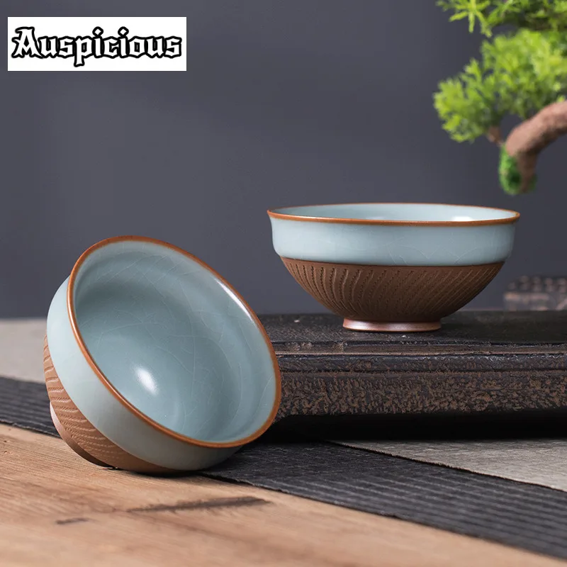 50ml Handmade Knife Jumping Ru Kiln Teacup Creative Tea Bowl Tea Pair Tea-tasting Personal Cup Chazhan Master Cups Tea Items