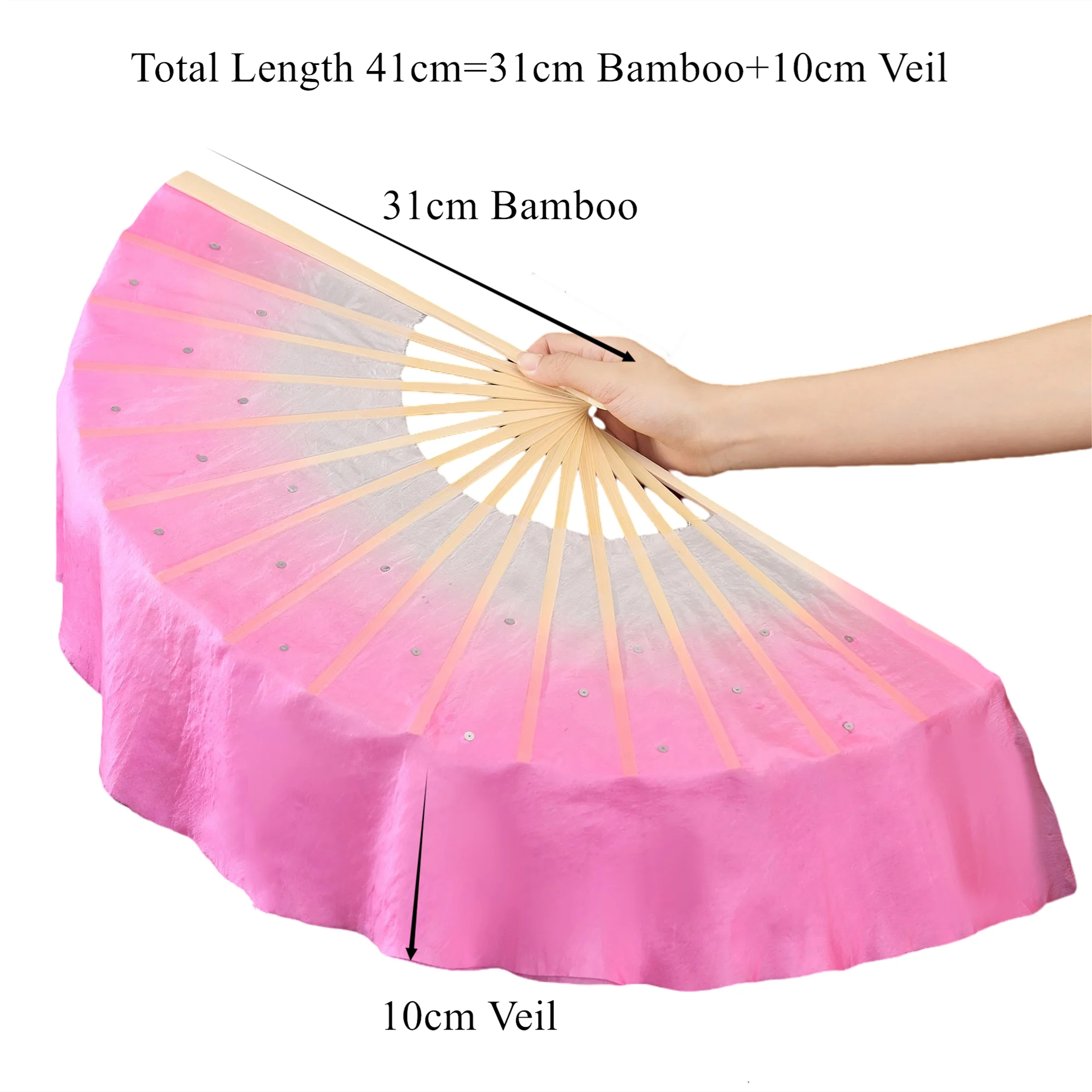 2pcs Yangko Dance Fan 100% Real Silk Flutter Circle Fan Veil Square Chinese Folk National Dancer Props Event Party Show Adult 41