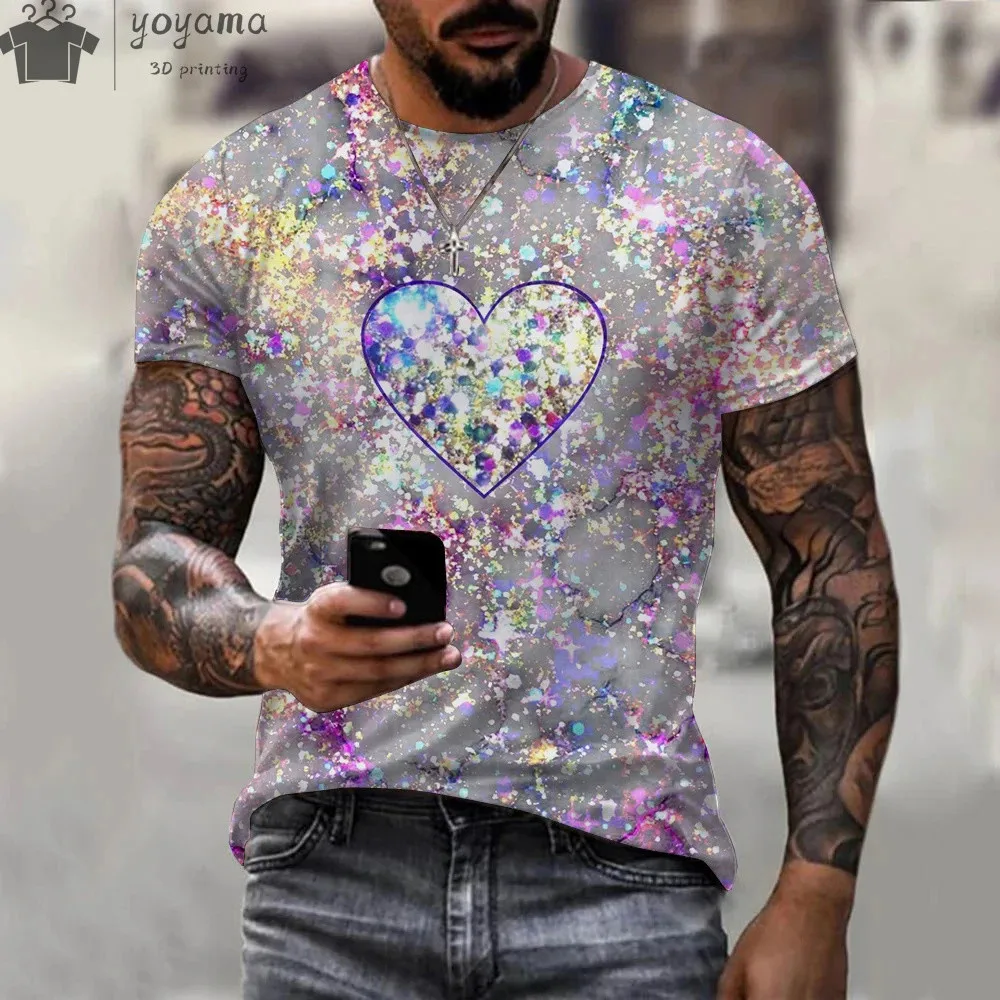 Hot Sale Summer Fashion Colorful Glitter 3d Printed Men T-Shirt Unisex Casual Trendy Oversize Men’s Short Sleeve O Neck Tops