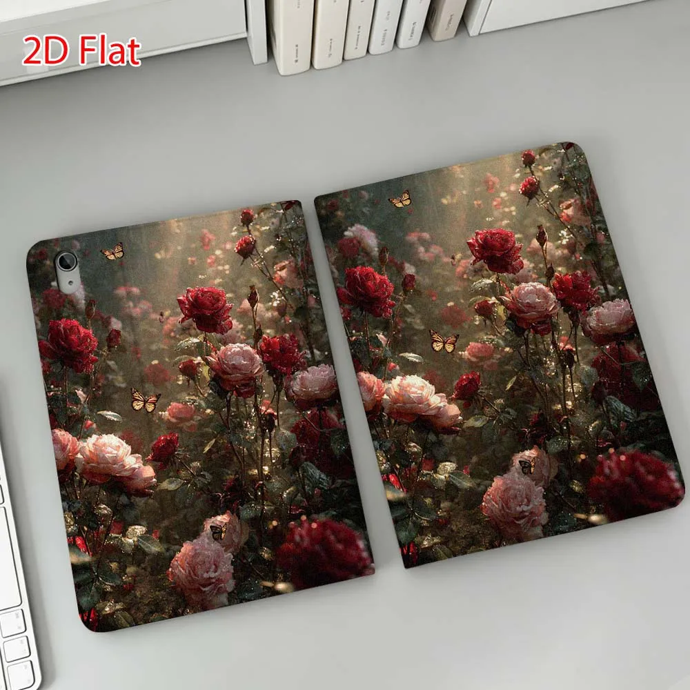 Red rose pattern Soft For Apple iPad Pro Mini A16 A17 A14 4 5 6 7 6th 12th 9Gen 12.9 11 13 M4 inch Tablet Case