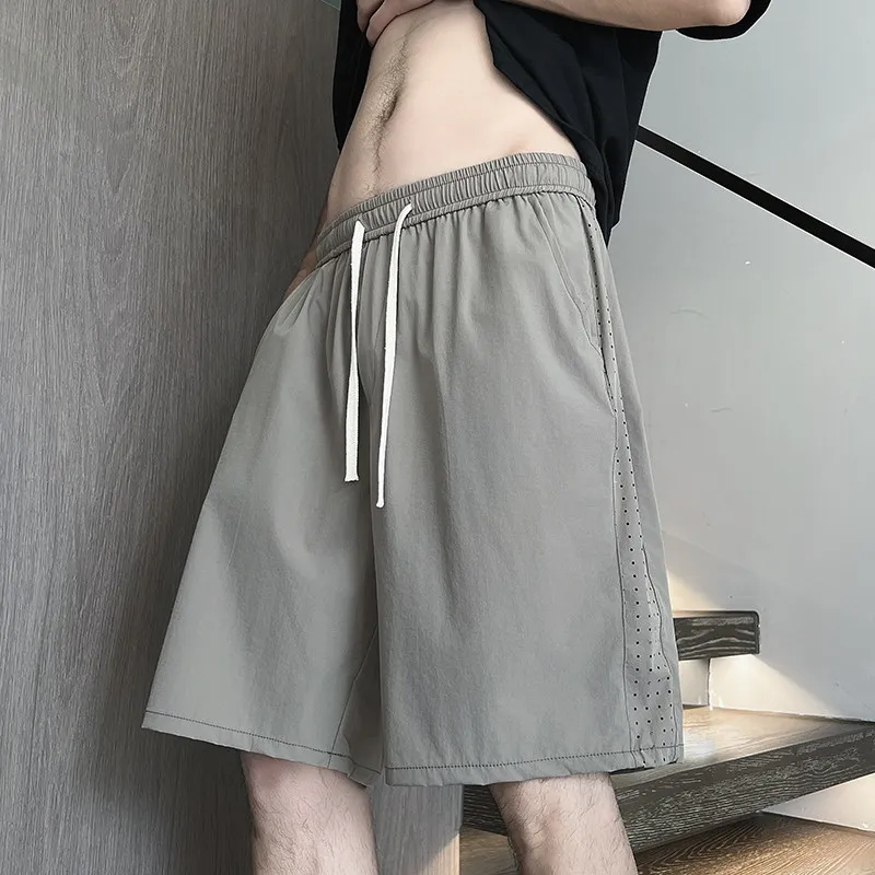 

Новые мужские повседневные спортивные брюки из ледяного шелка для весны и лета, дышащие, с пэчворком, свободного кроя, прямые штанины, для отдыха