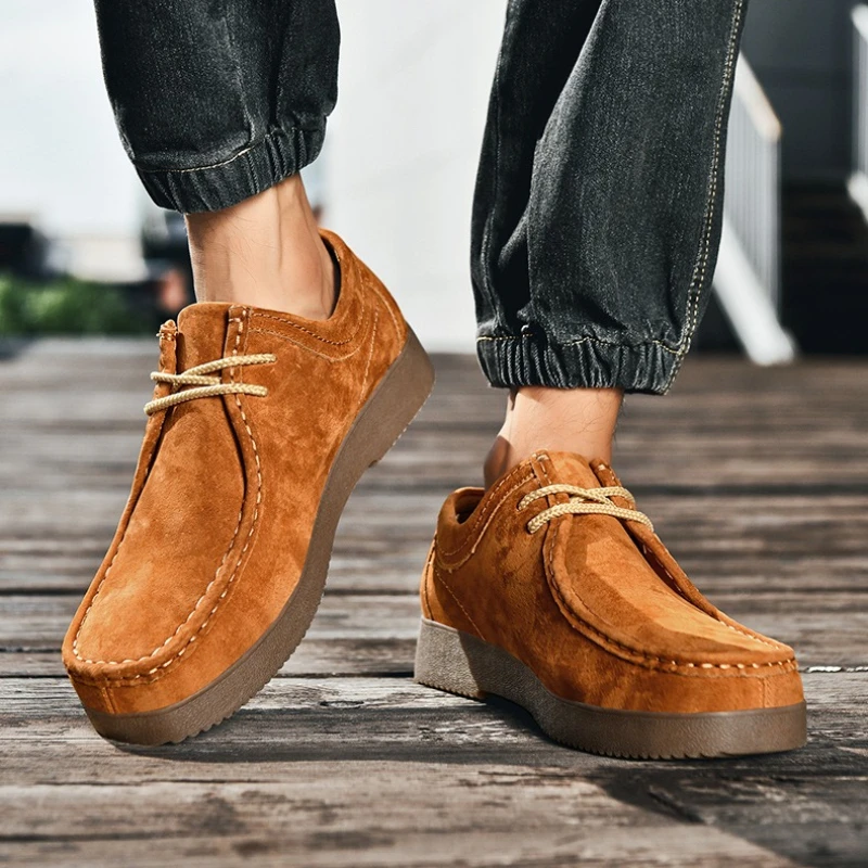 

High Quality Men Casual Shoes Suede Leather Work Shoes Platform British Business Party Dress Shoes Male Lace-up Flats Sneakers