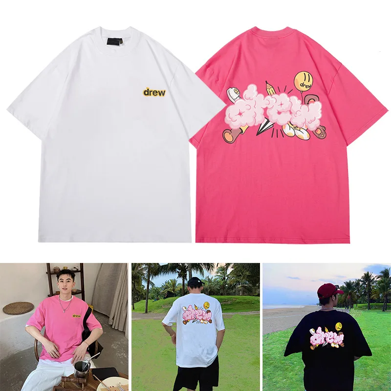 

Drew House Premium Quality Men's Short-Sleeve Summer New Arrival Printed Streetwear 100% Cotton Cloud Print T-Shirt