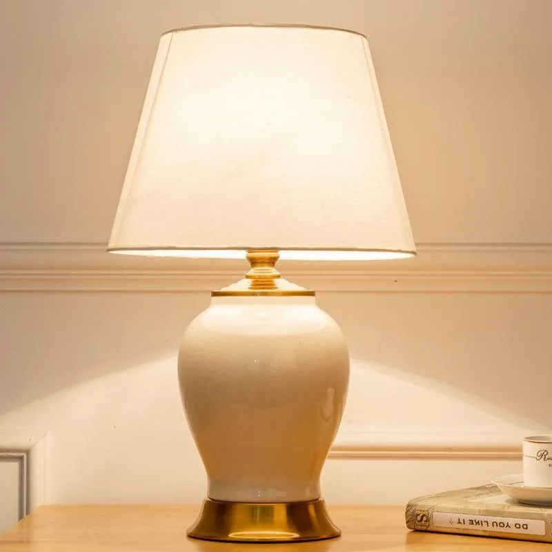 Modern ceramic decorative table lamp bedroom bedside lamp fabric lighting home