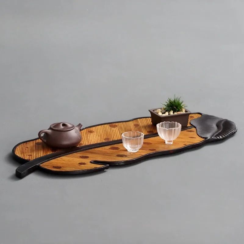 Dry brewing table, banana leaf dry brewing tea table, bamboo tea tray, pot bearing, handmade veneer tea table