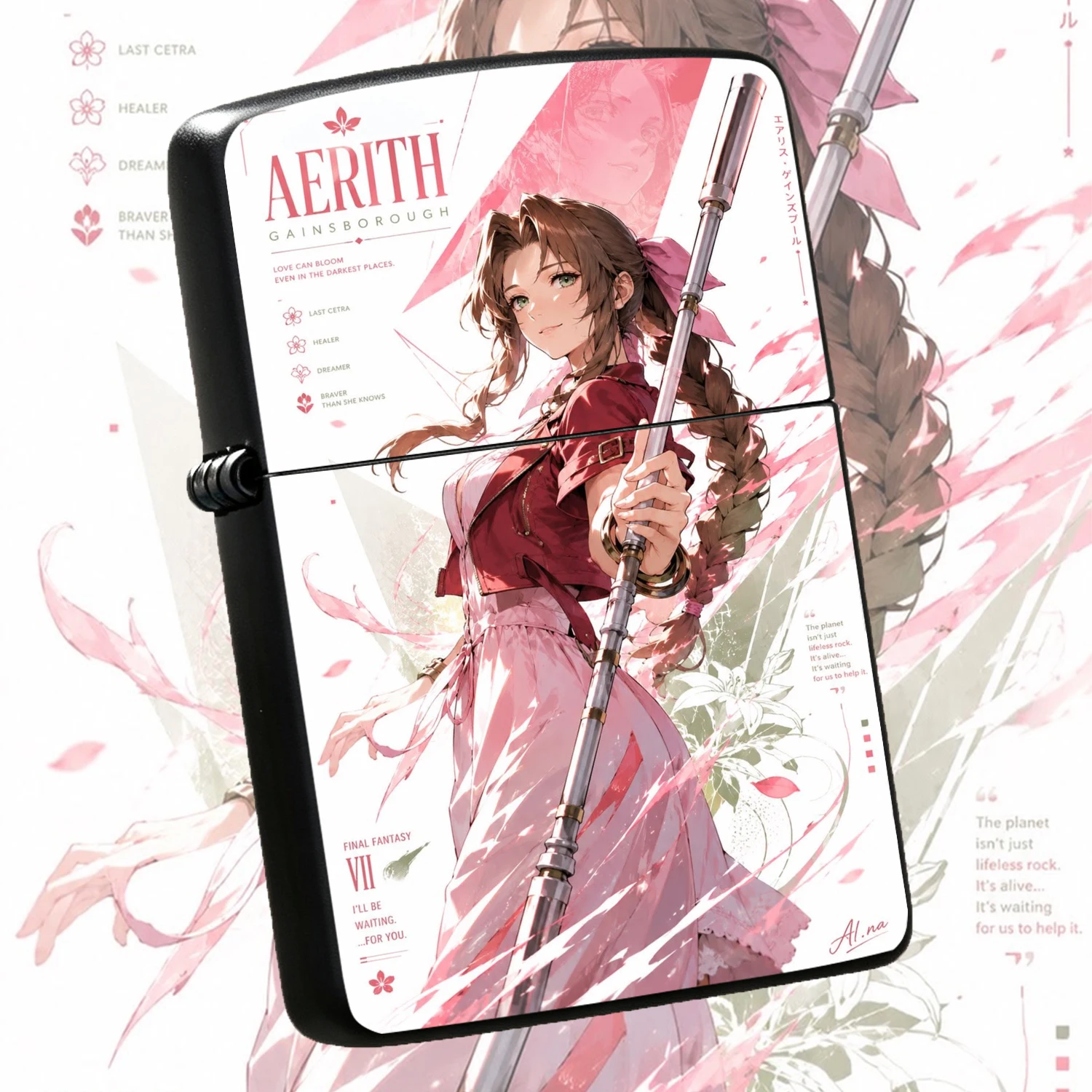 Final Fantasy VII Themed Featuring Aerith Gainsborough Pattern,  for Collectors, Game Anime Peripheral Gift for FF7 Fans, PORTABLE Creative Decor for Home Office Birthday Present to Friends A fun and humorous lighter