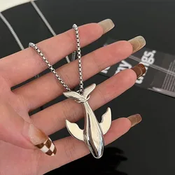 Fashion Trend Whale Stainless Steel Pendant Necklace for Men Exquisite High-end Design Small Whale Cold Wind Long Sweater Chain