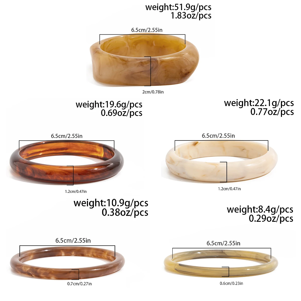 Ingemark 5-teiliges Set Böhmische Stapelbare Acryl-Armreifen für Frauen Retro Bunte Harz-Schichtarmreifen Täglicher Schmuck – Detail 5