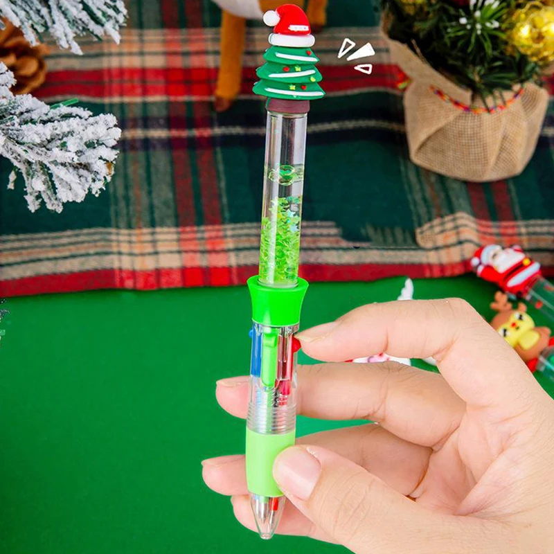 การ์ตูนคริสต์มาส Quicksand ปากกาลูกลื่นสี่สีกดปากกาลูกลื่นอุปกรณ์สํานักงานเครื่องเขียนนักเรียนของขวัญ