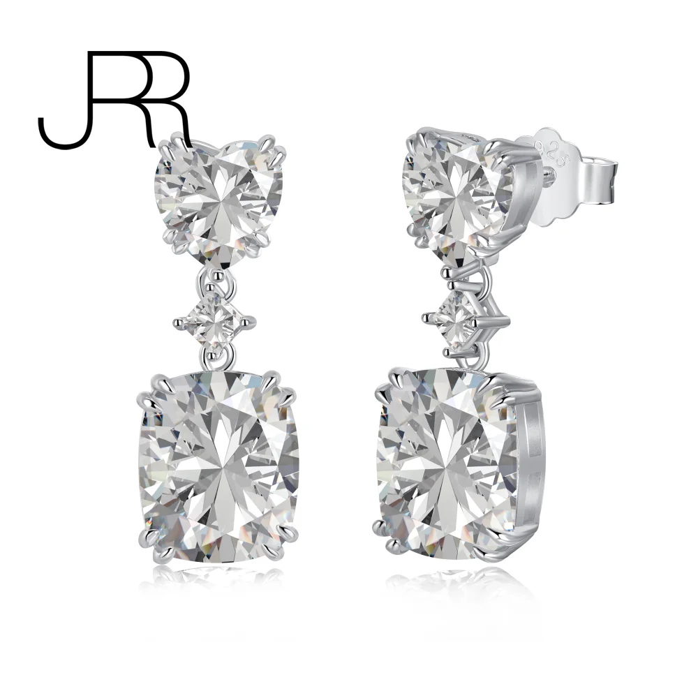 

JRR 925 Sterling Silver 27*10 MM Heart Oval Cut Created Moissanite Gemstone Anniversary Simple Dangle Earrings Studs Fine Jewel