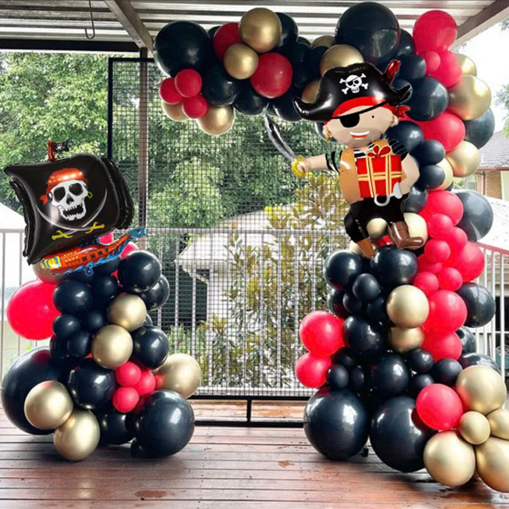 

128Pcs Pirate Theme Balloon Garland Pirate Red Black Gold Balloon Latex Helium Balls Halloween Decor Boys Birthday Party Supplie