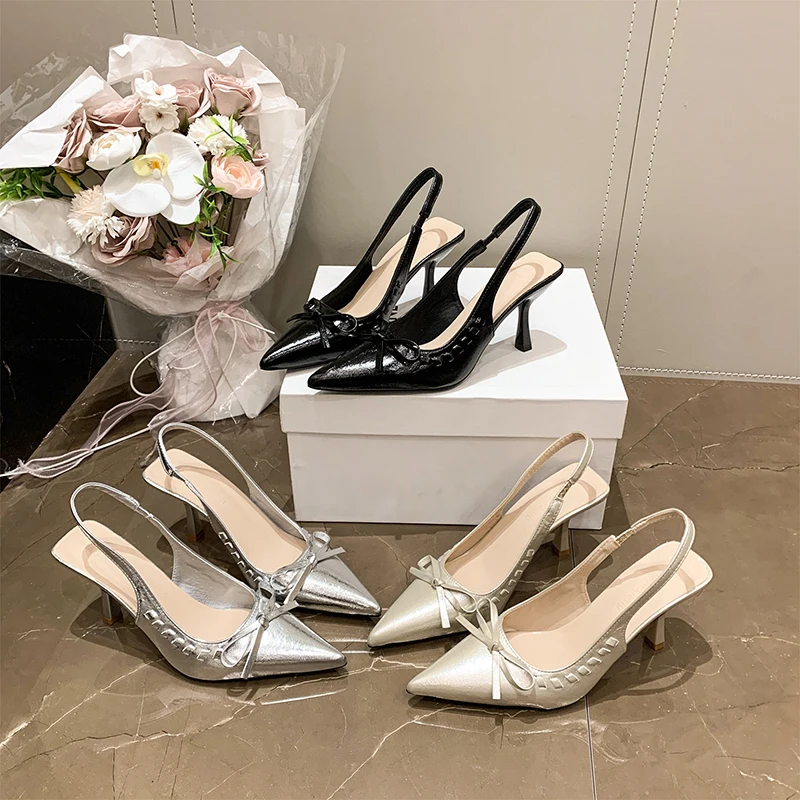 Sandales à talons aiguilles pour femmes, nouvelle collection été, design tendance avec détail nœud, polyvalentes et élégantes, à bride plate et bout ouvert 2026