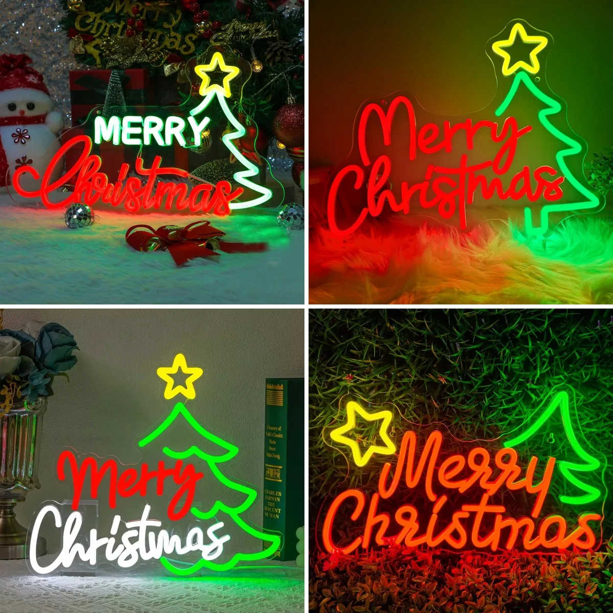 Merry Christmas Neon Led Sign Xmas Tree Star Lights Room Decoration For Home Party Bedroom Bar Club Dimmable USB Wall Lamp Logo