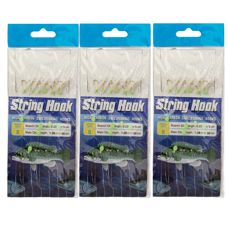 3Pack Sabiki Rigs Fishing Flasher Bait Rigs With Glow Fishin