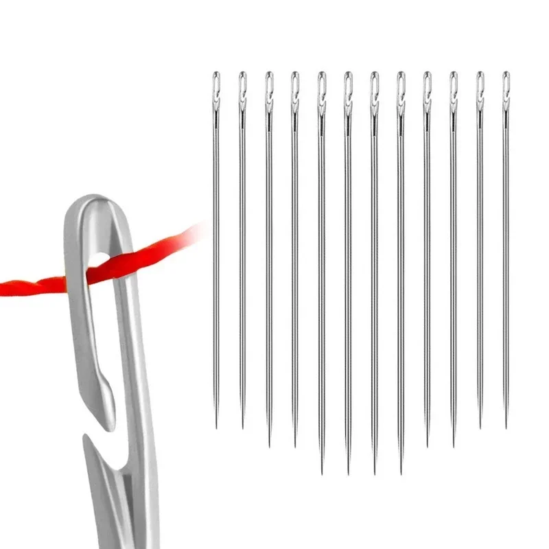 Agulha de aço inoxidável com furo lateral, DIY Blind Needle, costura doméstica, Threading desnecessário, DIY Vestuário Costura, costura à mão, 12PCs