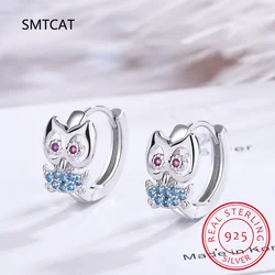 Baby Princess 925 Silver Animal Ear Buckles Cute Owl Hoop Earring For Girl Child Woman Beautiful Aros Huggies Earring Jewelry