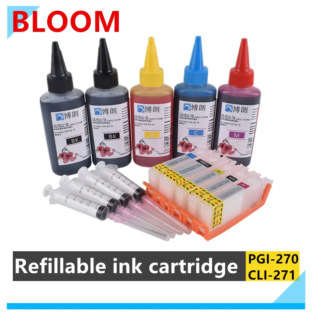 PGI-270 CLI-271 270 271 refillable ink cartridge For CANON PIXMA MG5720 MG6820 TS5020 TS6020 Printer + 5 Color Dye Ink 500ml