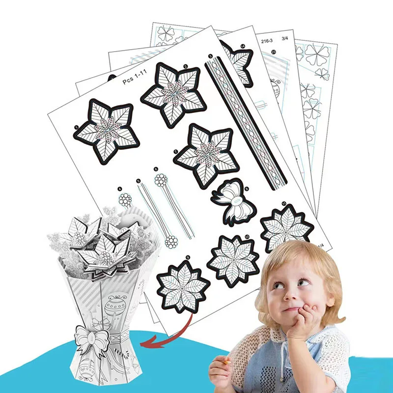 Puzzle floral 3D créatif pour enfants, peinture bricolage, modèle de document graffiti, jouet Montessori, meilleur cadeau d'anniversaire