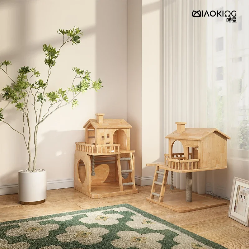 

cat climbing frame shelter,wooden cat tree integrated