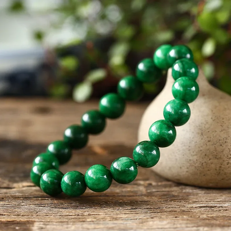 Natural Green Jade Beads Bangle Bracelet Charm Jadeite Jewellery Fashion Accessories Hand-Carved Amulet Gifts for Women Men