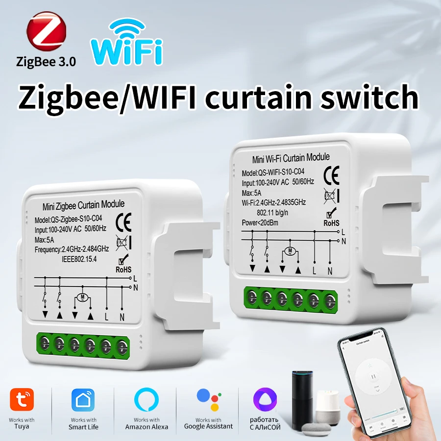 5A Tuya WiFi Zigbee 스마트 커튼 스위치 모듈 블라인드 롤러 셔터 전기 모터 음성 제어 타이밍 Alexa Google 지원