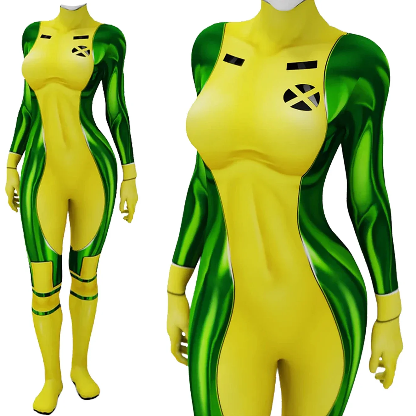 

X-Men 97 Rogue Cosplay Costume Superhero Bodysuit Woman Girl Anna Marie Catsuit Printed Spandex Zentai Outfit Halloween Costume