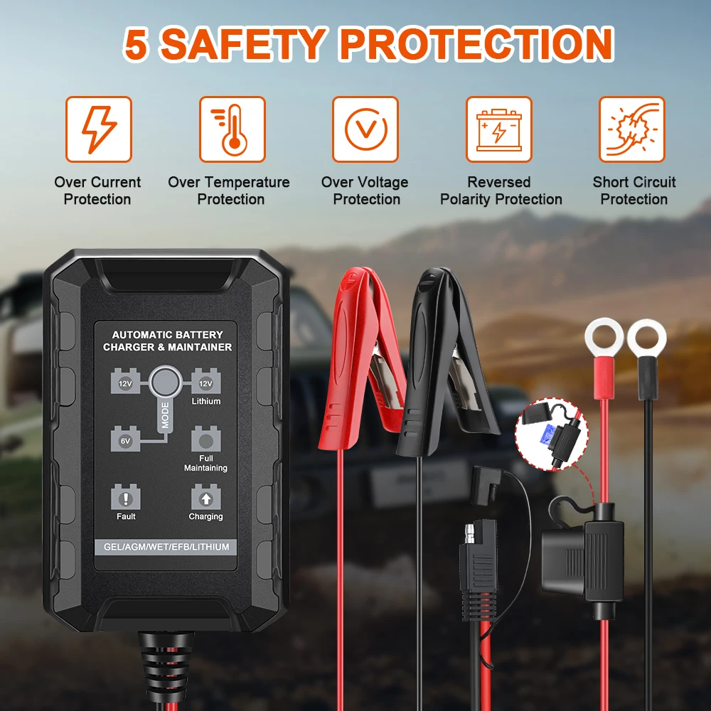 Gadpow 12V Lithium Battery Lifepo4 Battery Charger For Moto ATV Lead-Acid Battery Charger Smart Car Battery Repair Detection