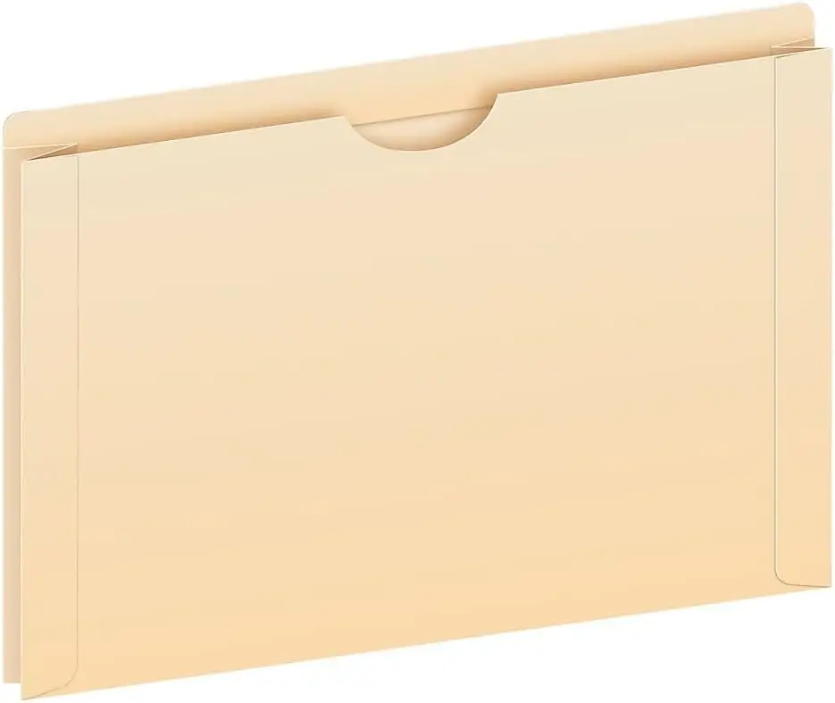 

Legal Size Manila File Jackets, 2" Expansion, Reinforced Tabs with Thumb Cut, 50 Per Box in Beige