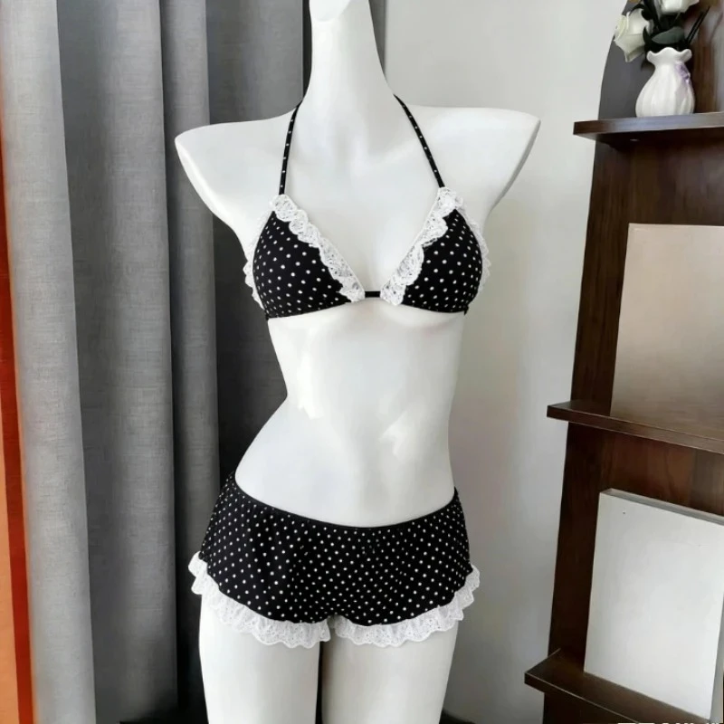 Women's Fashion Dot Print Bikini Set Halter Tie Two Piece Swimsuit Backless Design Beachwear Summer Swimwear