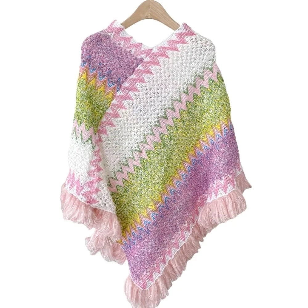 

Knitted Ethnic Style Knitted Shawl Bohemia Warm Large Shawl Outerwear Scarves Neck Wrap Autumn and Winter Tassel Cape