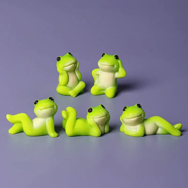 Mini Resin Frog Figurine Set 6 Pcs Adorable Lazy Pose Design for DIY Craft Micro Landscape Ornament