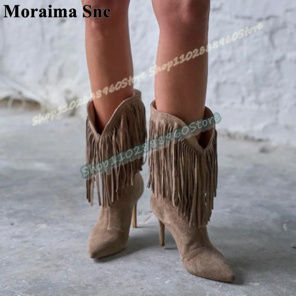 عادية منتصف العجل الكاكي قطيع شرابات مدبب الأحذية رقيقة أحذية عالية الكعب للنساء الانزلاق على أشار تو موضة أحذية النساء الحفلات #4