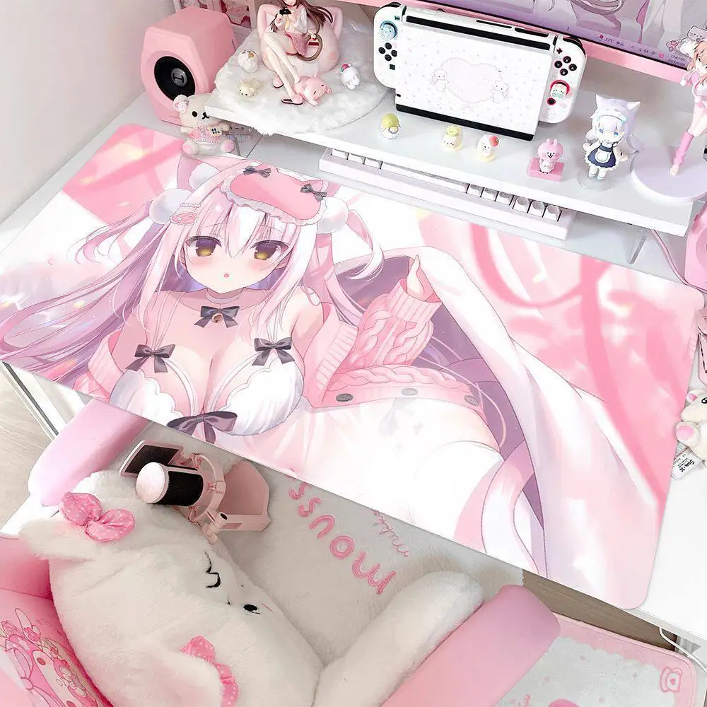 Large Pure Cute Style Anime Girl Extra Large Gaming Mouse Pad Thick Rubber Stitched Edge Oversized Desk Mat For PC Gamer Laptop
