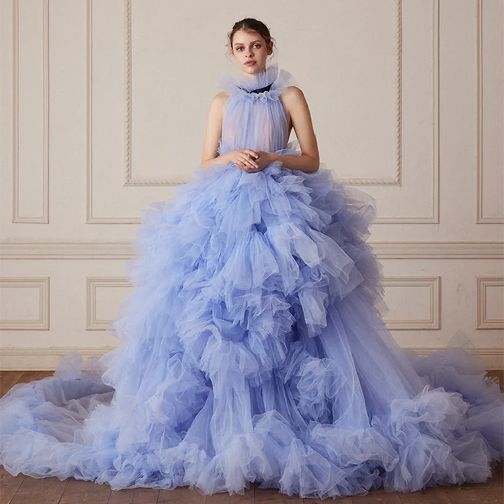 Robe de mariée romantique bouffante en Tulle, robe de bal supplémentaire, à volants, en maille, pour fête prénuptiale, anniversaire, séance photo, robe de bal