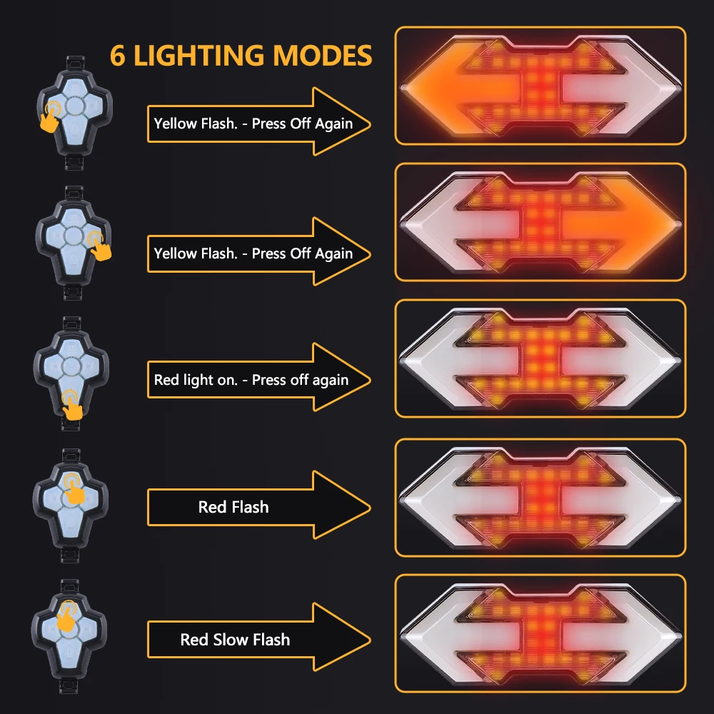 Bicycle Turn Signal Taillight Bike Wireless Remote Controlled Warning Light USB Rechargeable Waterproof Night Riding Rear Lights