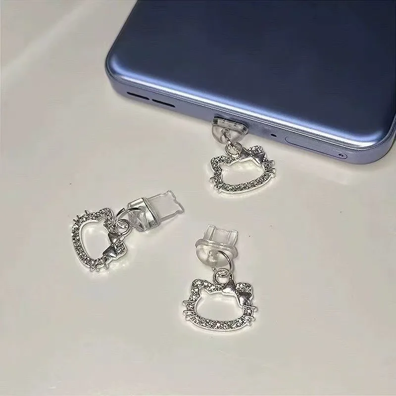 Anime KT Phone Dust Stopper Kawaii Girl Gift Water Diamond Phone with Hole Charging Port Dust Stopper Phone Decoration Toy