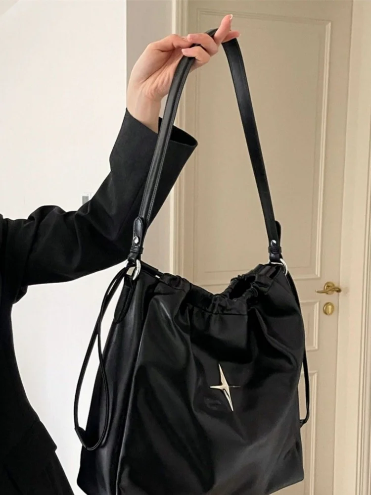 Korean Brief Trendy Casual Tote Bags High-capacity Crossbody Drawstring Shoulder Bags Bucket Simple Women Handbags