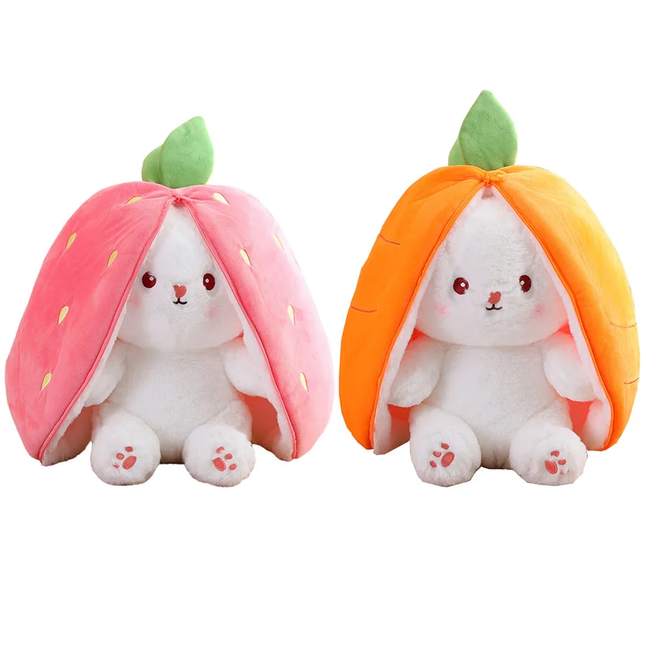 25cm carino fragola carota coniglio peluche farcito creativo in frutta trasforma Baby Cuddly Bunny Doll per il regalo di compleanno del bambino