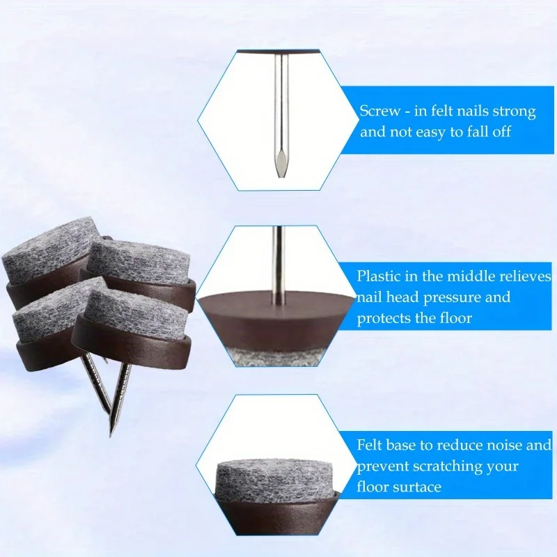 50pcs Felt Chair Leg Gliders - 20mm Round Slide Nails for Wooden Chairs & Tables, Soft Floor Protection with Storage Box
