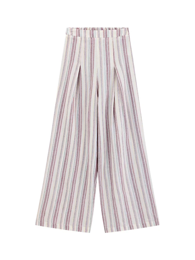 High Waist Striped Wide Leg Pants Women Summer Loose Fit Casual Trousers Lightweight Vertical Design Relaxed Fit Holiday Pants