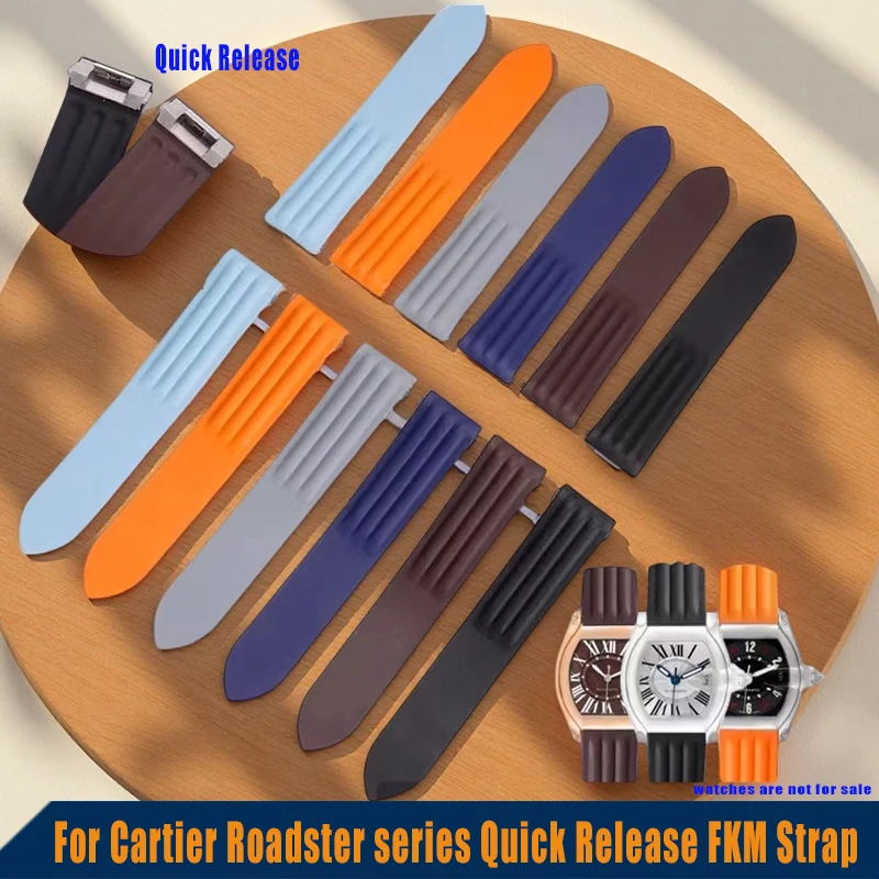

High Quality VITON strap Rubber Band for Cartier Roadster Watch WE500260 W6206018 19mm blue orang Wristband with 18mm Fold Clasp