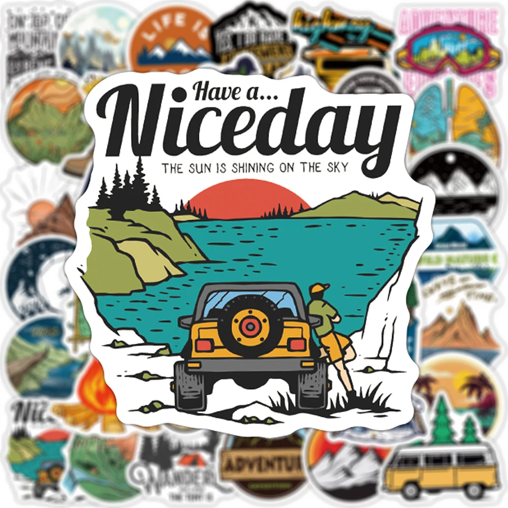 

10/30/50/100pcs Outdoor Travel Hiking Camping Stickers Cool Cartoon Decals Laptop Motorcycle Phone Graffiti Sticker Decoration