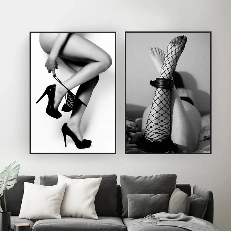 Black and White Sexy Girl Stockings Poster and Print Modern Nude Art Canvas Painting Wall Pictures for Room Home Decoration