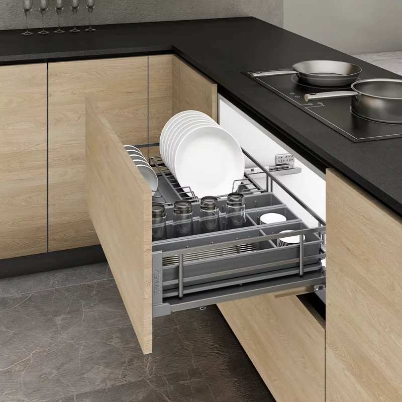 

Multifunctional metal cabinet drawer storage basket for home kitchens