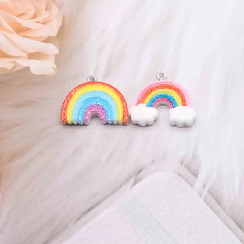 10pcs 26*20mm Rainbows Flat Back Cute Charms For Pendant DIY Earrings Necklace Jewelry Accessories Finding