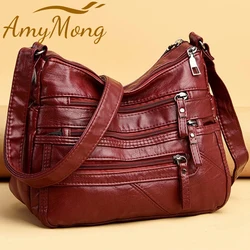 2024 Women Soft Leather Luxury Handbags Purses Female Bags Many Pockets Designer Shoulder Crossbody Bag Fashion Sac for Ladies